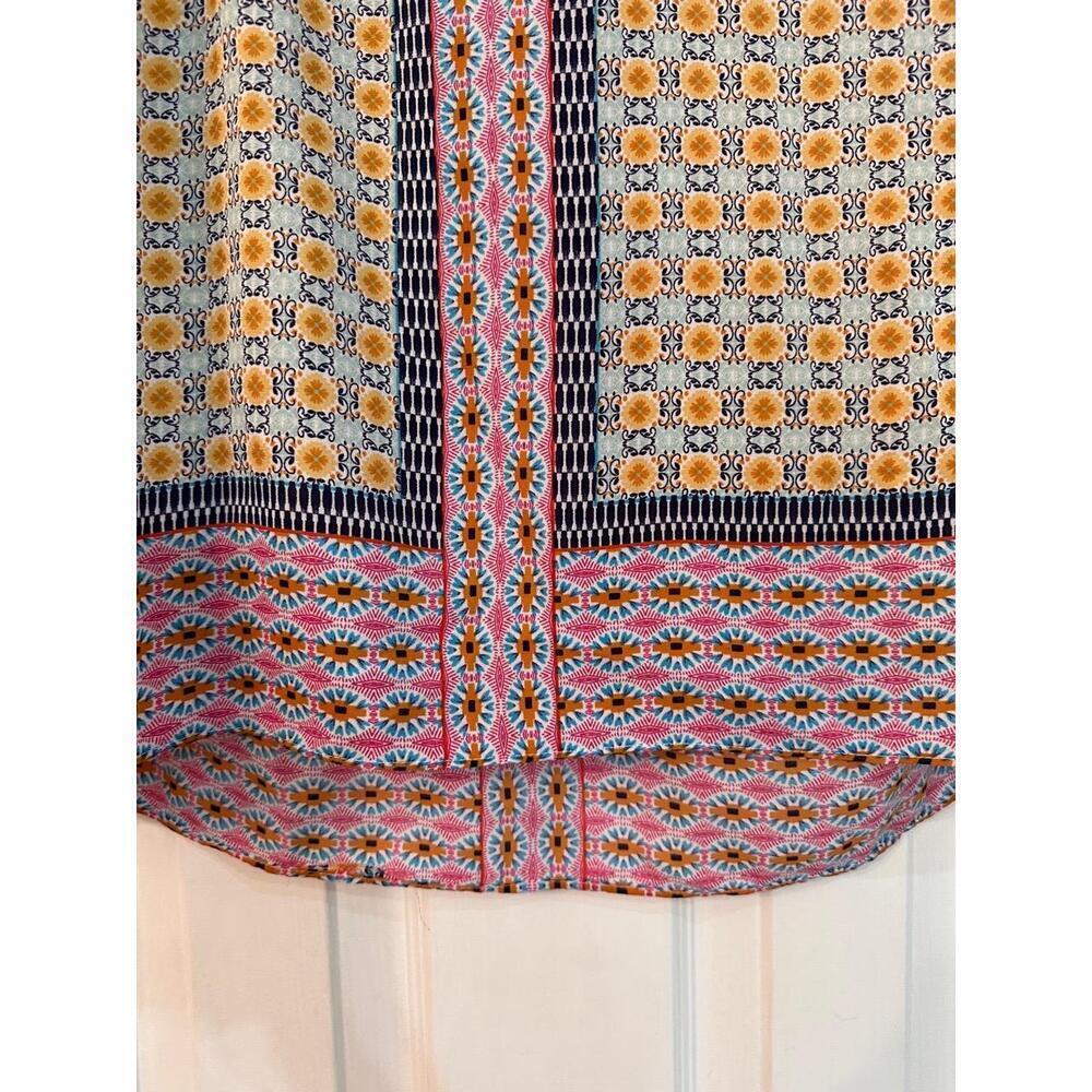 Mercer & Madison Womens S Multi Geometric Tie V-Neck Blouse Bohemian - Picture 4 of 5